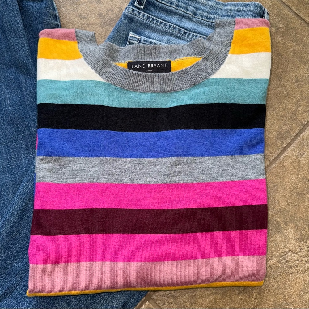 Like NEW - Lane Bryant Classic Multi-Stripe Pullover Sweater - Picture 6 of 15